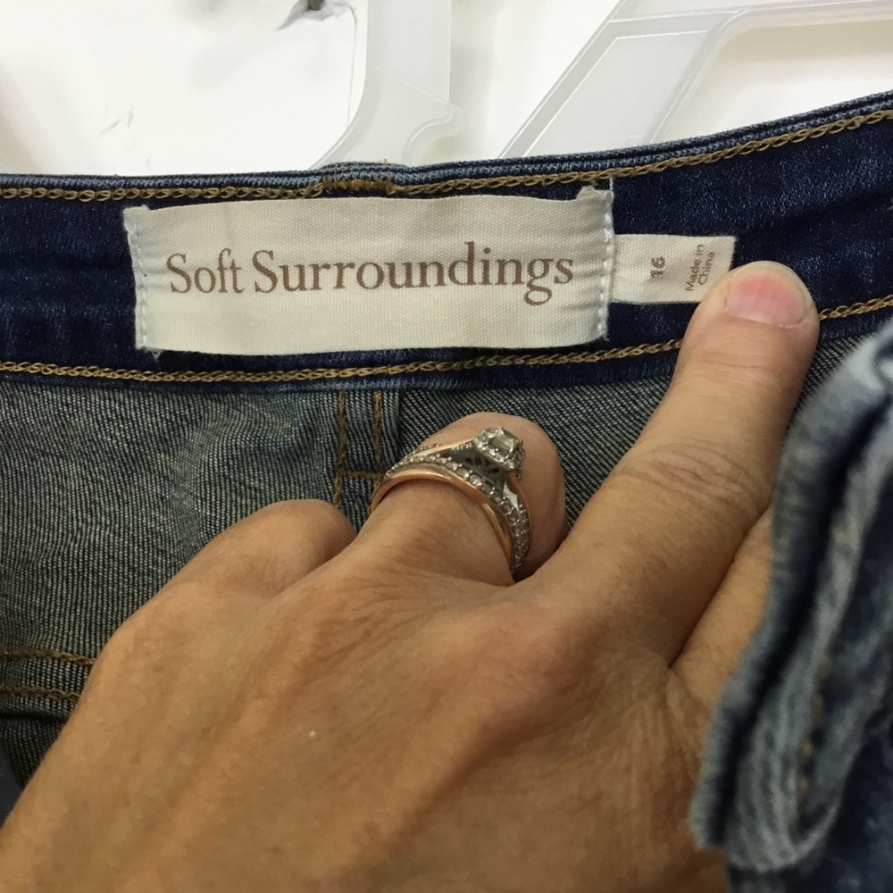 Soft Surroundings Denim Boot-Cut Jeans with Embroidered Floral Detail - Blue - Picture 9 of 12